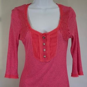 BK Boutique knit lace top long sleeve hot pink